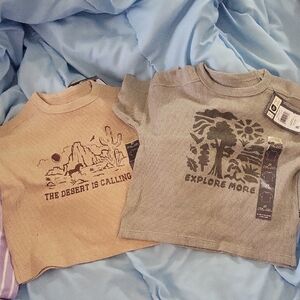 Gerber Beige & Gray Graphic Short Sleeve Tees